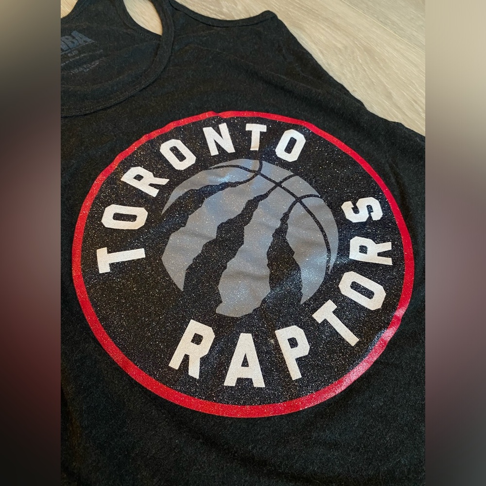NBA Toronto Raptors Women’s Dark Grey Razorback tank top sparkly basketball red - Picture 5 of 5